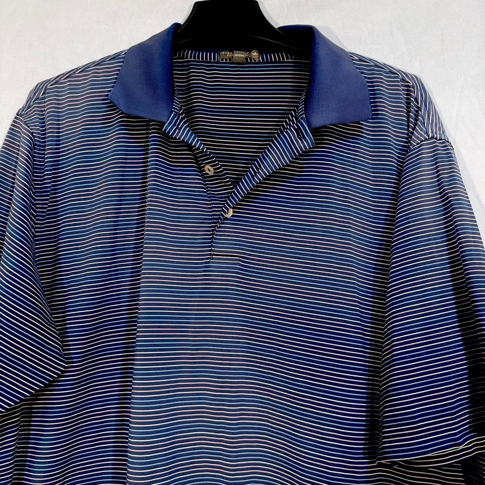 peter millar summer comfort Golf Polo Short Sleeve Blue Striped Stretch XL